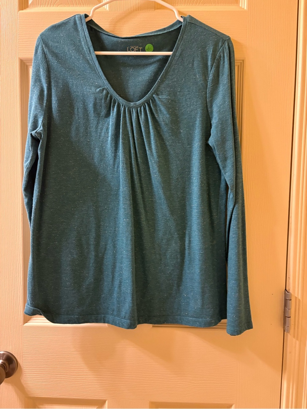 LOFT Teal-Green Long Sleeve Scoop Neck Top